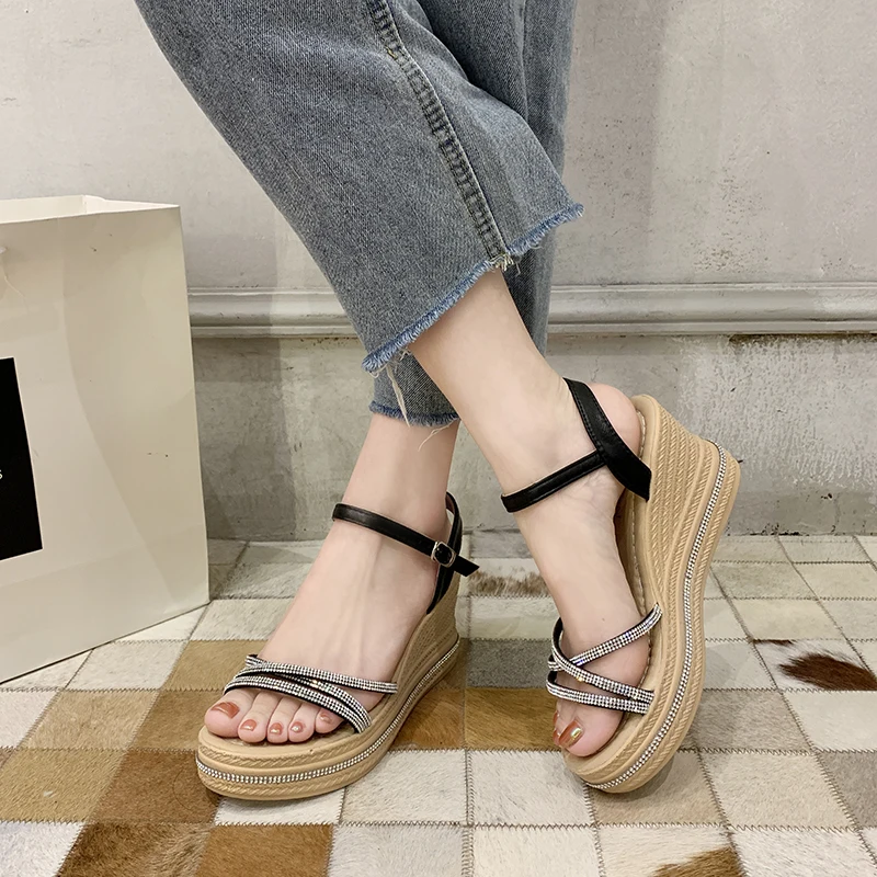 

Fashion Summer Women Sandals Wedges Peep Toe Shoes High Heels Height Increasing Elastic band Beach Ladies Pumps Casual Platform