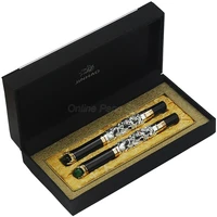 jinhao business dragon king fountain pen rolllerball pen green jewelry metal embossing silver color writing pen with gift box