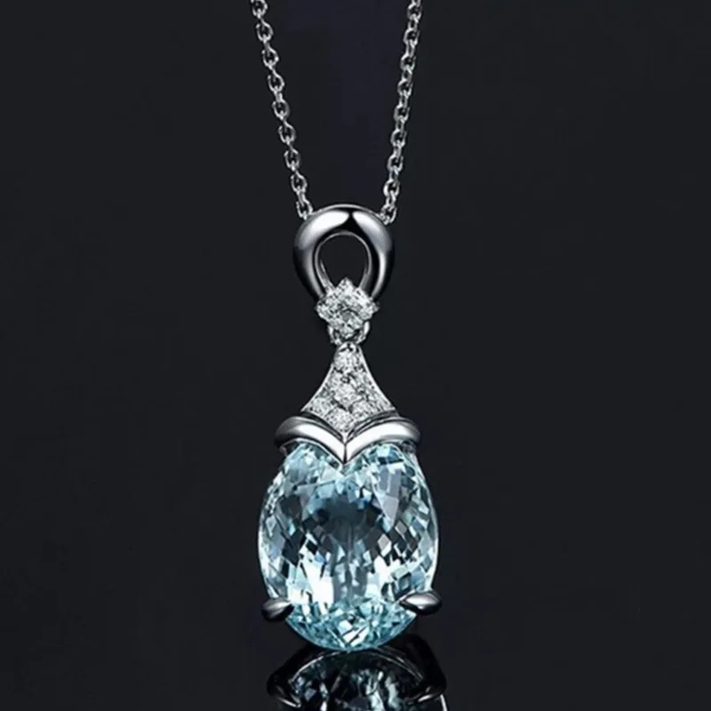 

2021 New Luxury Blue Color Pear Necklaces for Women Anniversary Gift Jewelry Wholesale X6697
