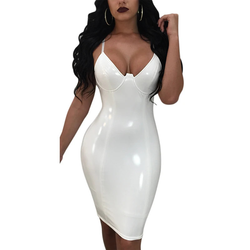 

2020 New Summer Dress Women Sexy Party Club Dress New Robe Femme PU Dress Latex Glossy Sexy Bodycon Midi Dress M-4XL
