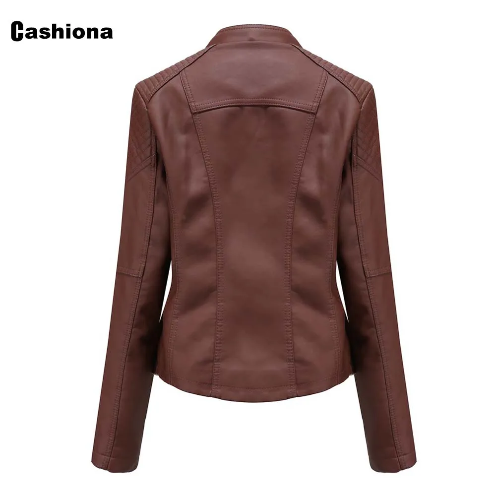 

Plus Size 4xl 5xl Womwn Faux Pu Leather Jackets Short Fashion Top Solid Autumn Outerwear Sexy Epaulet Coat Zipper Biker Jacket