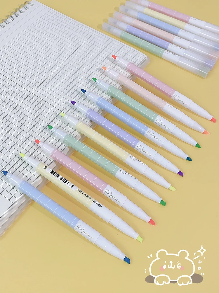 Deli Double-Headed Fluorescent Pen Marker Light Color Students Use Notes to Draw Key Marking Journal | Дом и сад