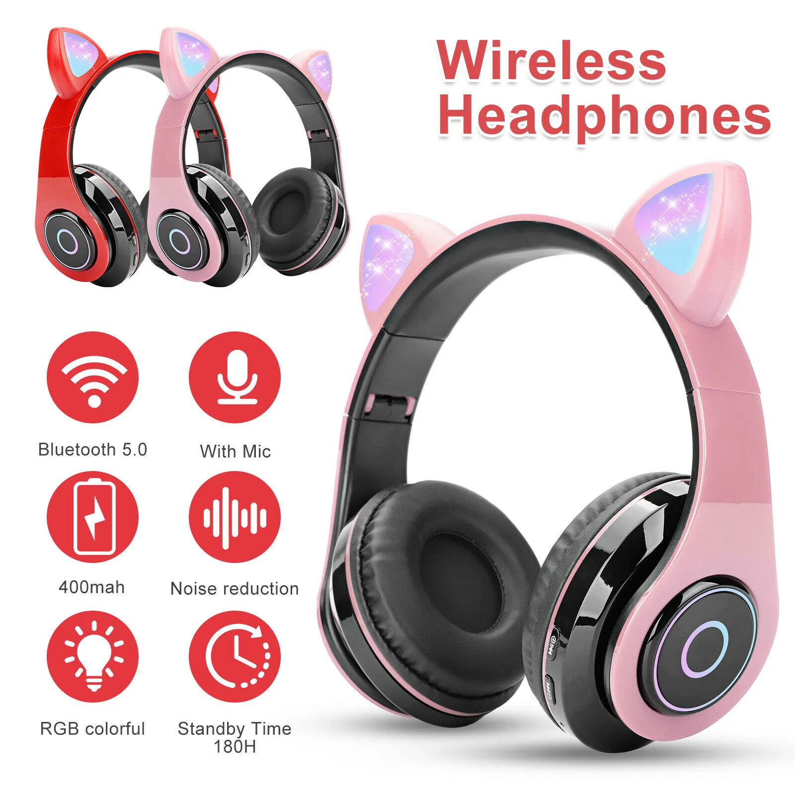 

Free Shipping Ouhaobin Bluetooth 5.0 Wireless Cat Rabbit Ear Headset Led W/mic Headphone For Kids Girls Auriculares inalámbricos