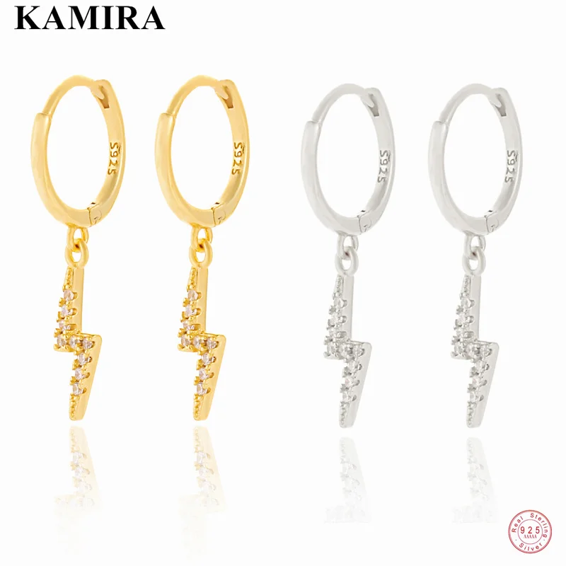 

KAMIRA 925 Sterling Silver Rock Lightning White Zircon Tassel Stud Earrings for Women Unique Gothic Jewelry boucle oreille femme