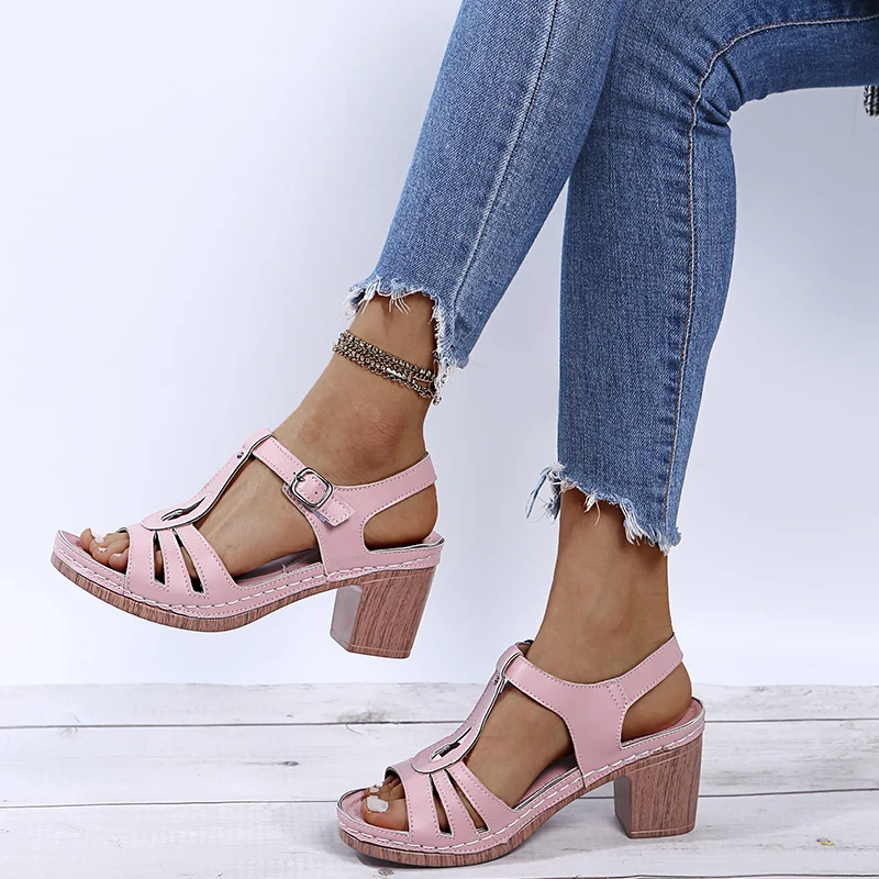 

Women Shoes 2021 Summer New PU Leather Sewing Sandal Women Shoes Open Toe Pumps Ladies Dress Party High Heels Female Slipper