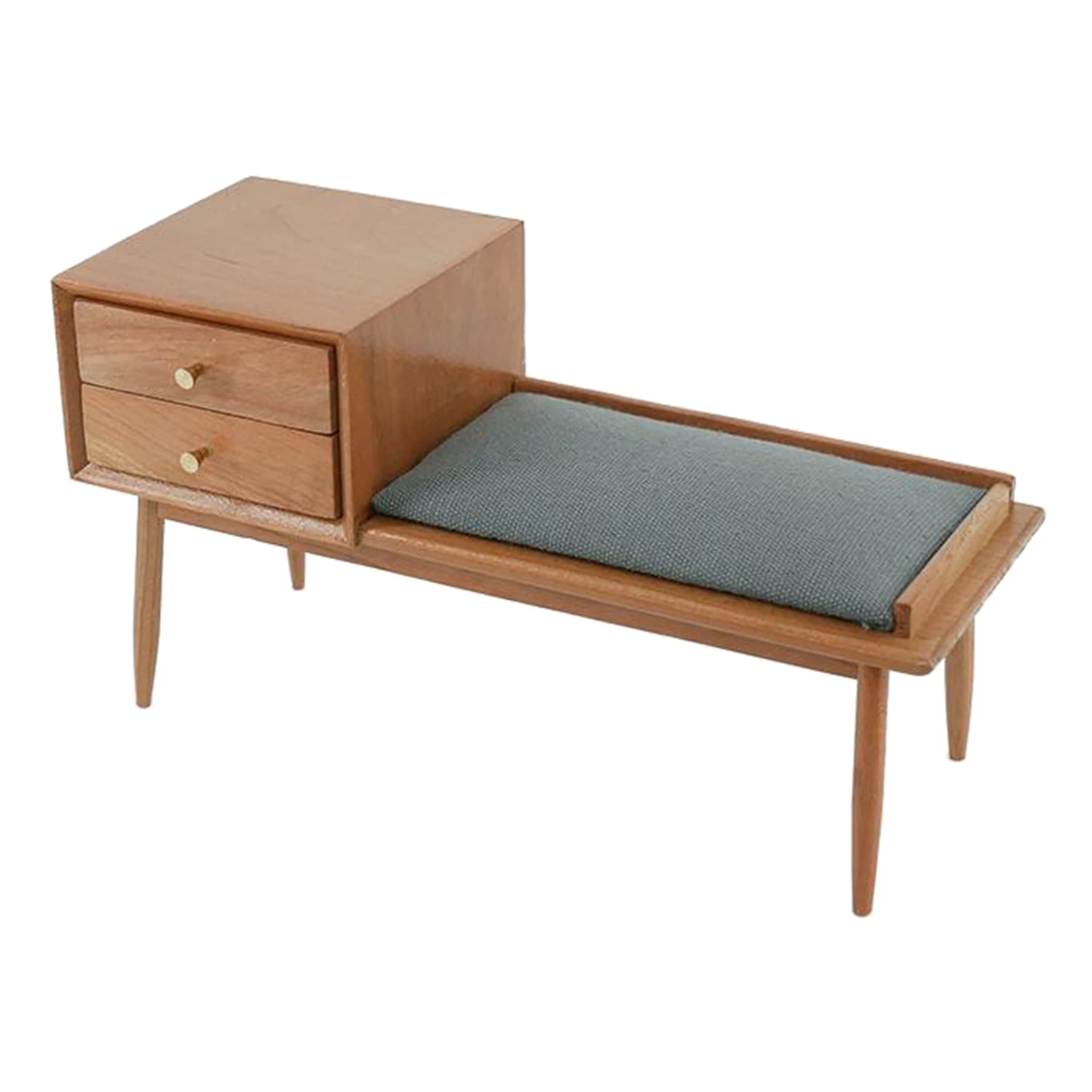 

1/6 Dolls House Miniature Bench Footstool Model Cherry Wood Ottoman Toys