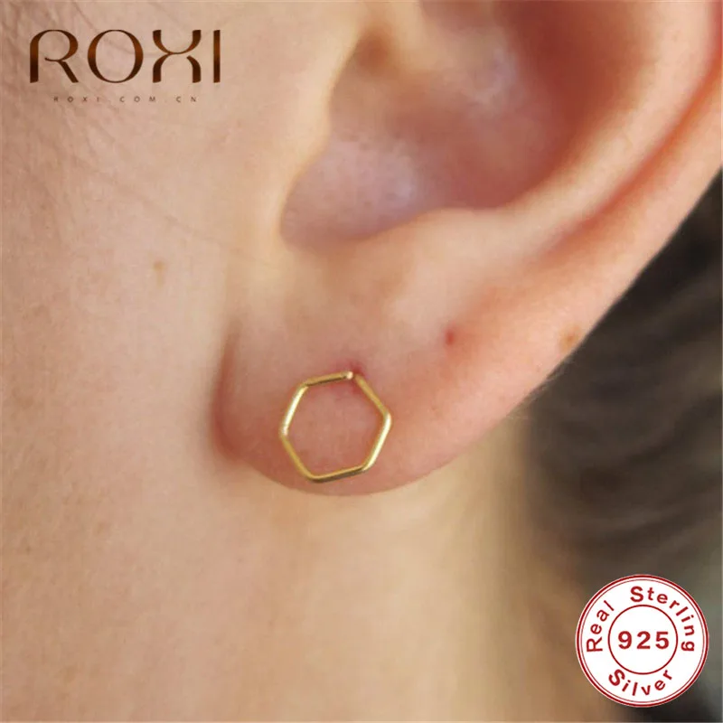 Женские серьги гвоздики из серебра 925 пробы с полыми золотыми