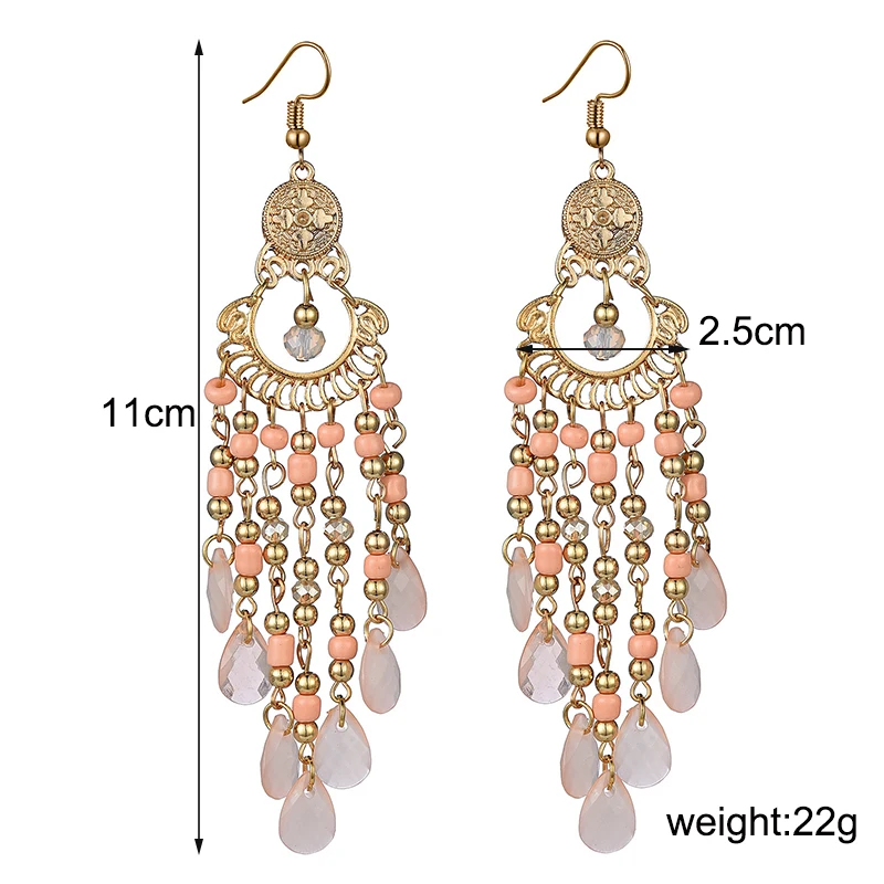 

Bohemian Handmade Drop Dangle Long Earrings for Women Beads Gold Color Geometric Vintage Jewelry Earrings boucle doreille