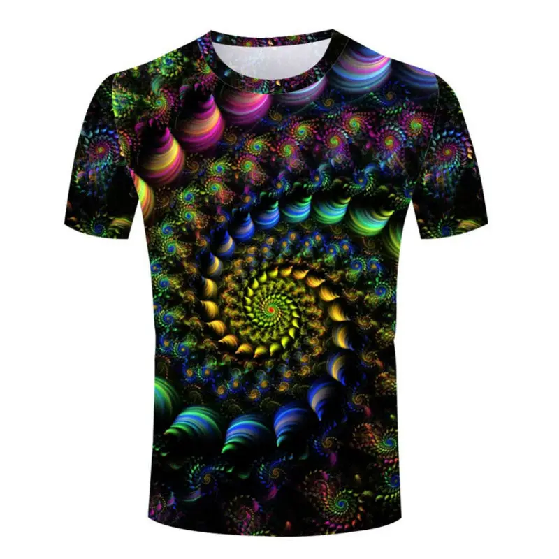 

CJLM Colorful 3D Printed T-shirts Men Summer Rainbow Spiral Shirt Graphic Tees Short Sleeve O-Neck Tops High Quality Casual