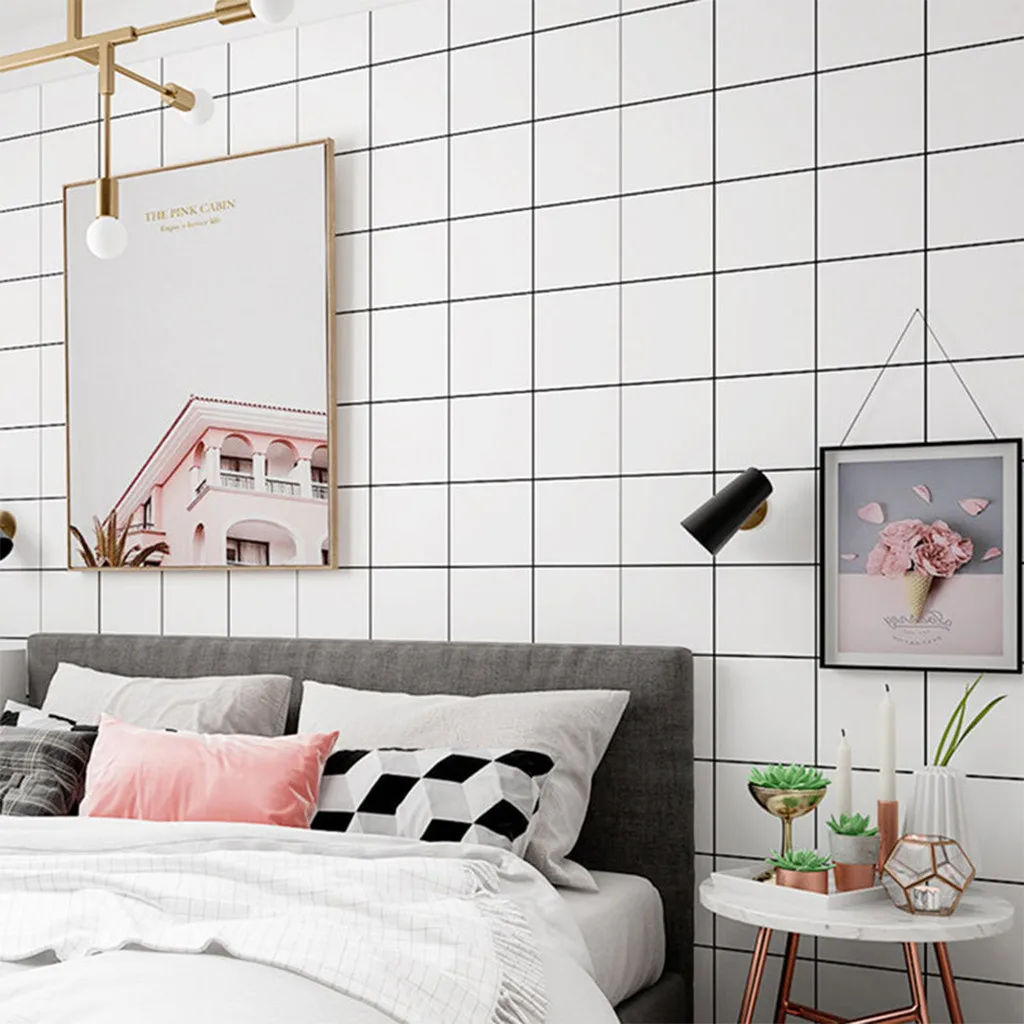 Скандинавский стиль белая клетчатая Наклейка на стену 45x100 см мебель ремонт стены