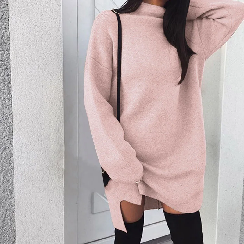 Женская водолазка теплое свободное тонкое мини-платье 2019 новое женское модное