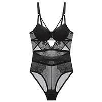 Hollow out push up pure color women sexy underwear Euramerican young ladies lingerie Beauty back pack cross female sleepwear - Цвет: Черный