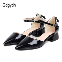 gdgydh patent leather pointed toe shoes women two piece summer shoes pumps for office working fashion bowie mid heel big size 48