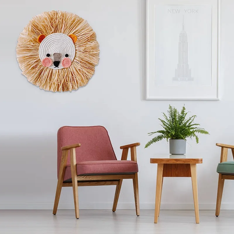 

INS Nordic Hand Woven Cartoon Hanging Decorations Macrame Thread Weaving Animal Head Ornament For Home Baby Room Wall Hanging