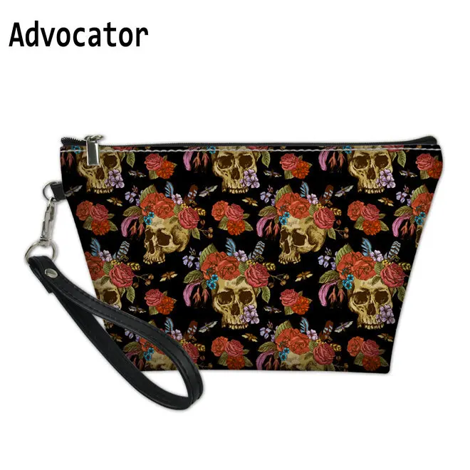 ADVOCATOR Flower Skull Printing PU Cosmetic Case Women Zipper Toiletry Bags Makeup Pouch Travel Organizer Necessaire Feminina | Багаж и