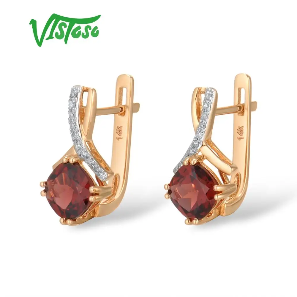 VISTOSO золотые серьги для женщин подлинные 14K 585 розовое золото Сияющий гранат сверкающие алмазные серьги обручальные свадебные украшения