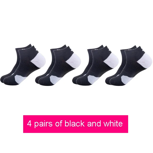 4 pairs black white Профессиональные спортивные короткие носки для бега и езды на велосипеде, Пешие прогулки, противоскользящие носки, махровая подошва, абсорбционный дезодорант, дышащий - Цвет: 4 pairs black white