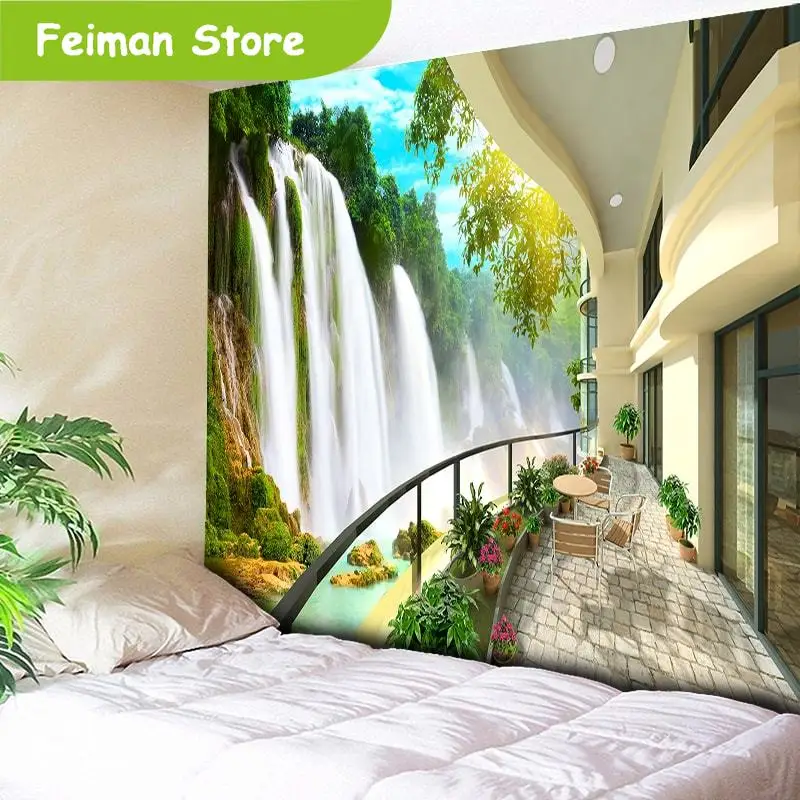 3D водопад гобелен природа горы индийская МАНДАЛА ГОБЕЛЕН настенный Бохо спальня