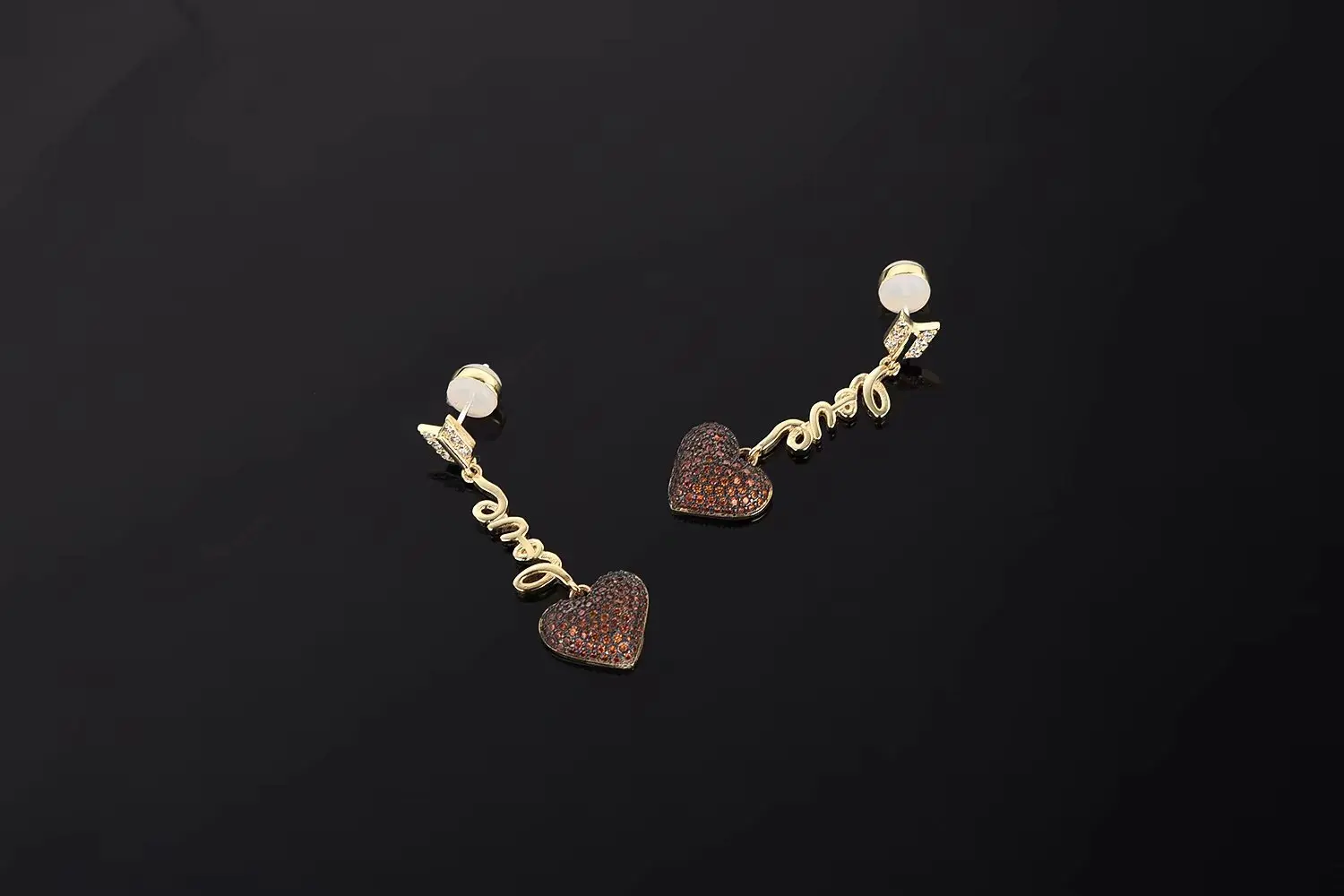 

Net Red Same Red Peach Heart Love Heart K Gold Plated Diamond Stud Earrings