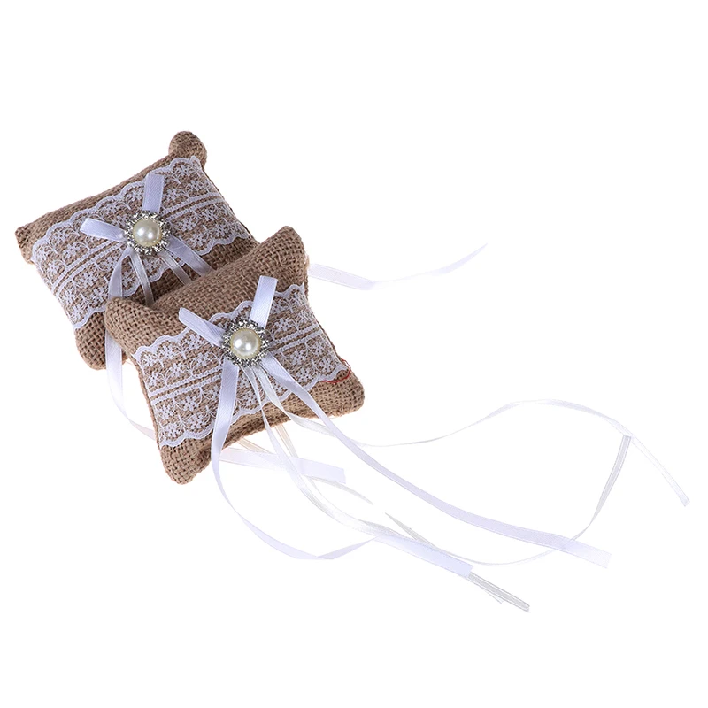 1 шт. кружевной бант кольцо Подушка Свадебная винтажная Мешковина джутовая