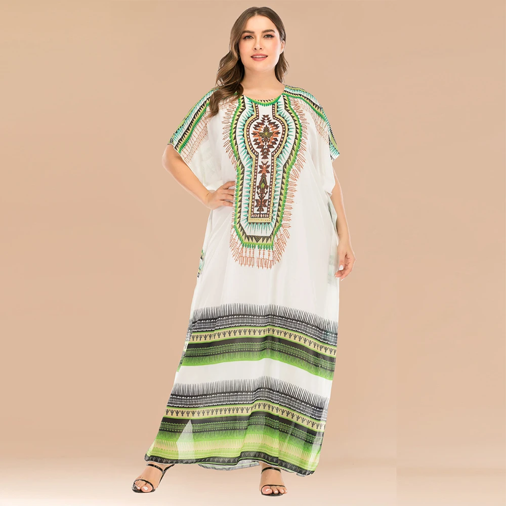 

Muslim Batwing Sleeve Dressing Gowns Casual Arabic Women's Maxi Long Dress Chiffon Plus Size Rhinestones Muslim Ethnic Clothing