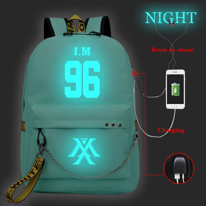1 Mochila Feminina Kpop MONSTA X рюкзак женский рюкзак Usb зарядка школьные сумки для девочек-подростков светящийся дорожный рюкзак для ноутбука - Цвет: 1