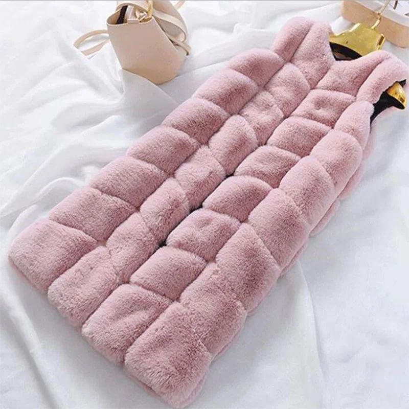 Женская жилетка из искусственного кроличьего меха длинная облегающая теплая