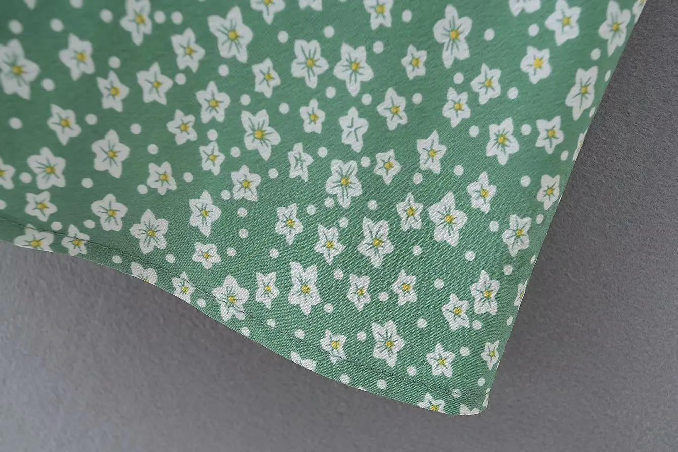 Винтажное платье-миди Bazaleas на бретелях-спагетти французское зеленое летнее