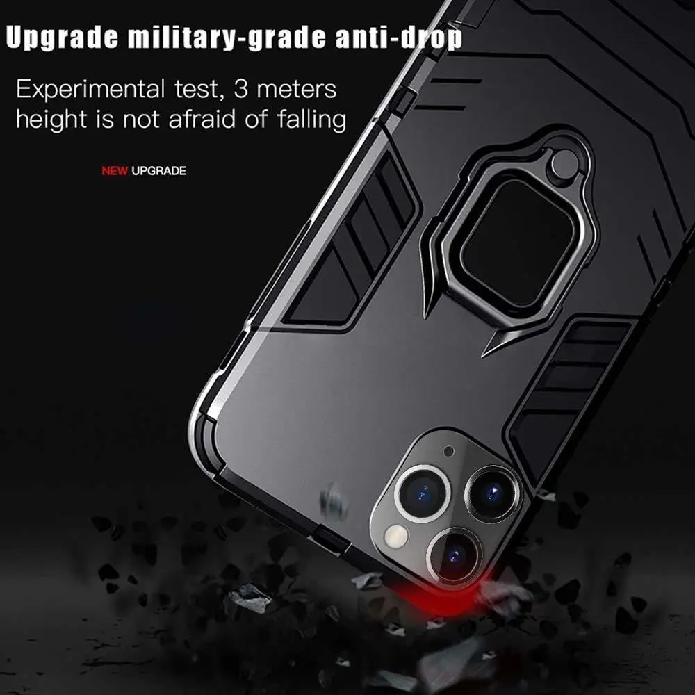 50Pcs Phone Case For Apple iPhone 11 Pro Max XS XR X 8 7 6 6S Plus SE 5 5S 360 Degree Rotate Magnetic Ring Holder Armor Cover |