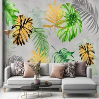 milofi large wallpaper mural modern minimalist abstract gilt tropical green plant monstera fresh tv background wall