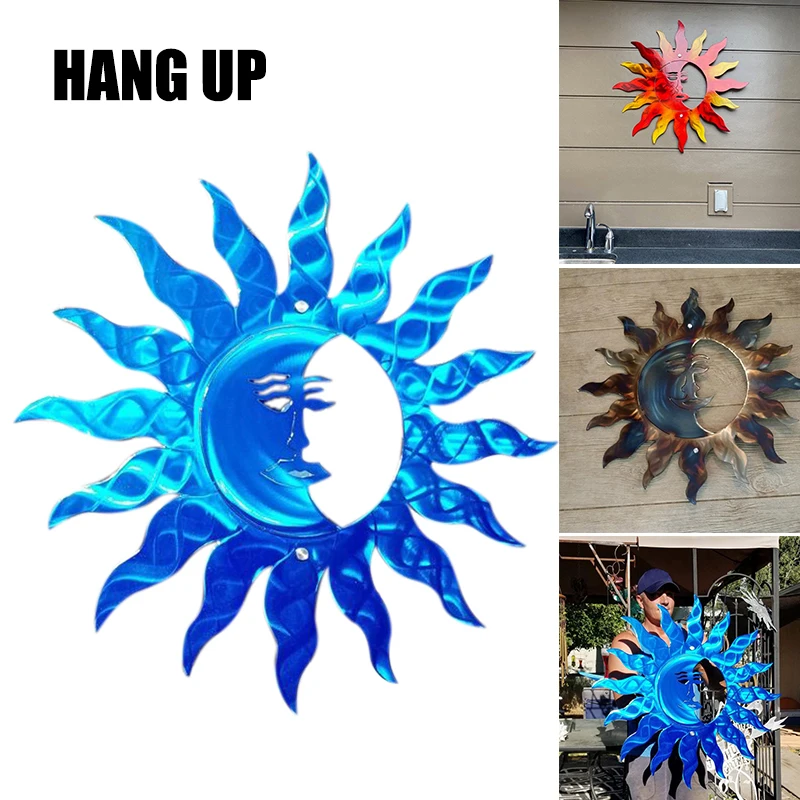 

Metal Wall Art Decoration Creative Sun Moon Statue Hanging Ornaments Decor for Home Living Room Garden Hot