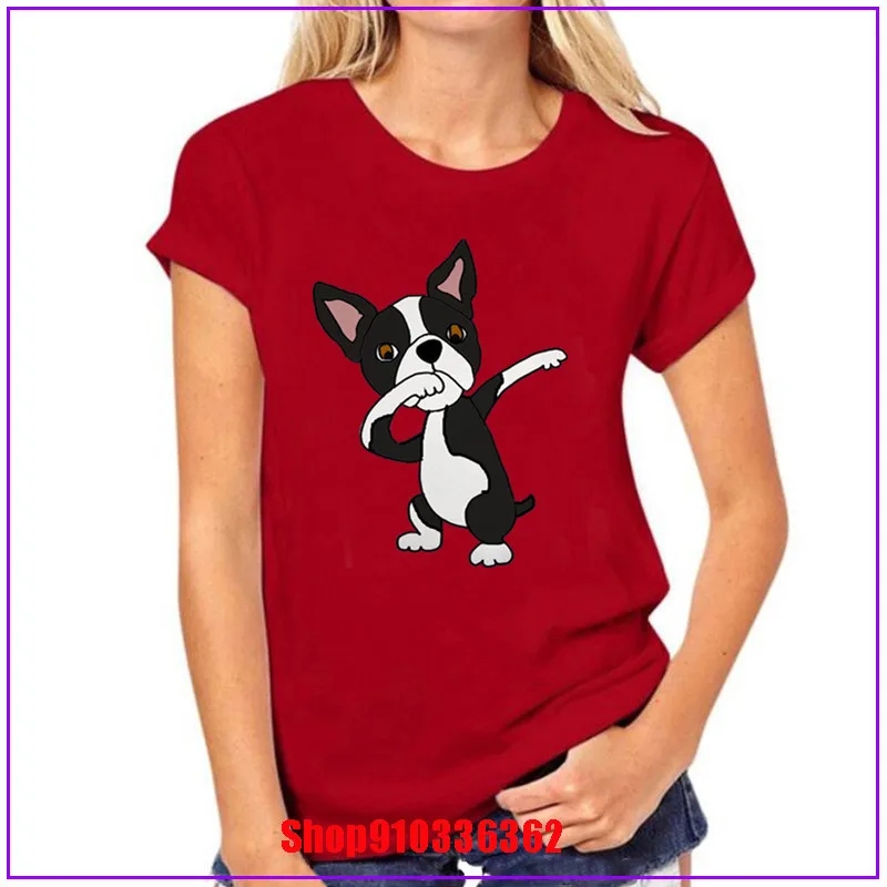 2020 Cute Boston Terrier Dog Dabbing Cartoon Pet Design Funny T Shirt for Women Graphic Premium T-Shirt Women's Streewear | Женская