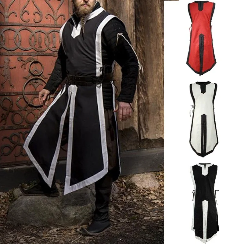 Men's Medieval Viking Norman Warriors Costume Tabard Tunic Defender Guard Long Top Sleeveless Vest Slit Shirt For Adult Men |