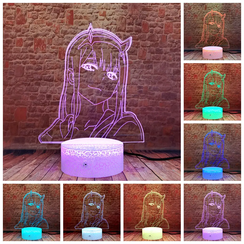 

02 Figuras 3D Illusion LED Desk Nightlight 7 Colors Change Lamp DARLING in the FRANXX Zero Two Anime action & toy figures baby