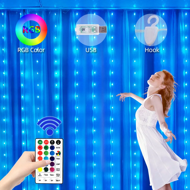 

RGB colorful running light string 32 key remote control USB bedroom curtain decorative light