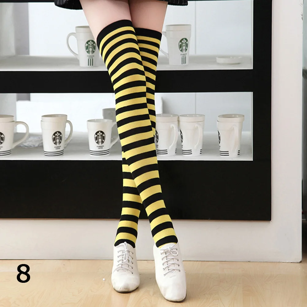 

New Women Girls Socks Cotton Funny Female Non-slip Over High Knee Long Socks Stripe Print 22 Colors Sweet Sexy Cute Hip Hop Sox