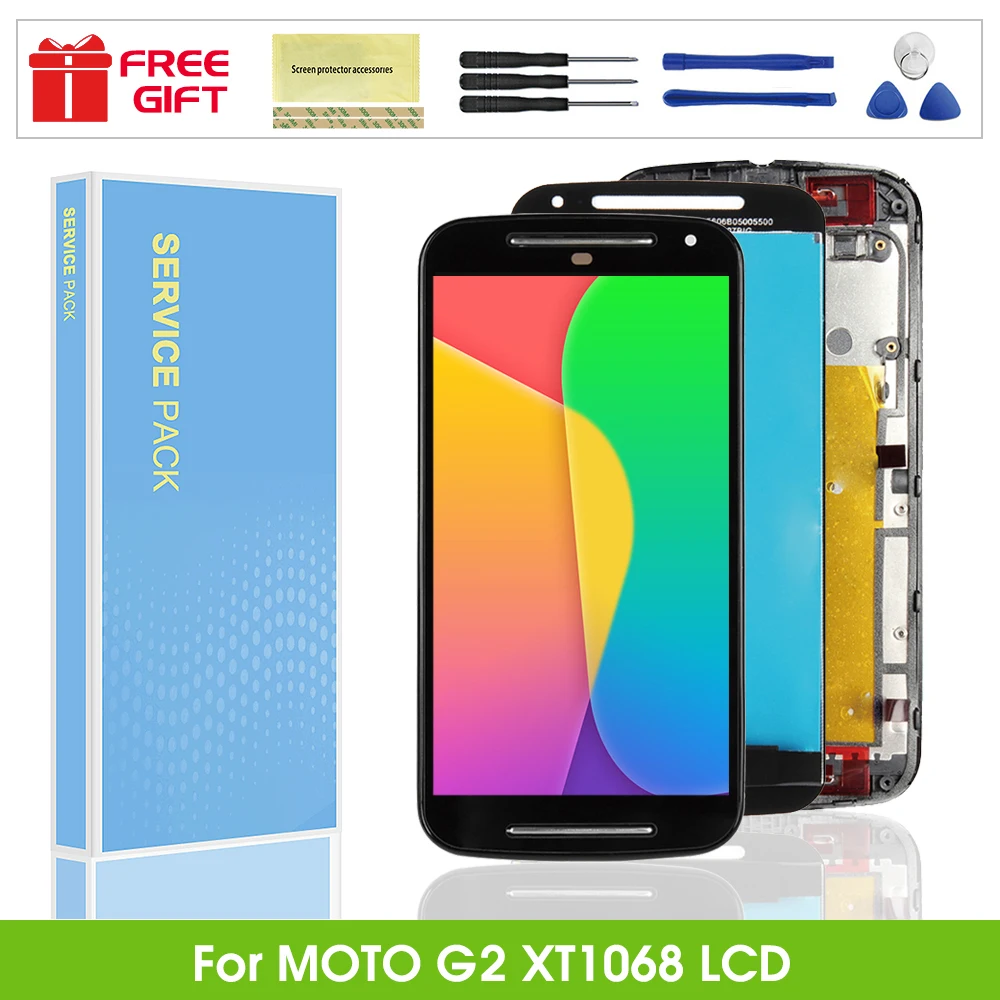 Для Motorola Moto G2 ЖК дисплей с сенсорным экраном дигитайзер в сборе рамкой для XT1063 XT1064