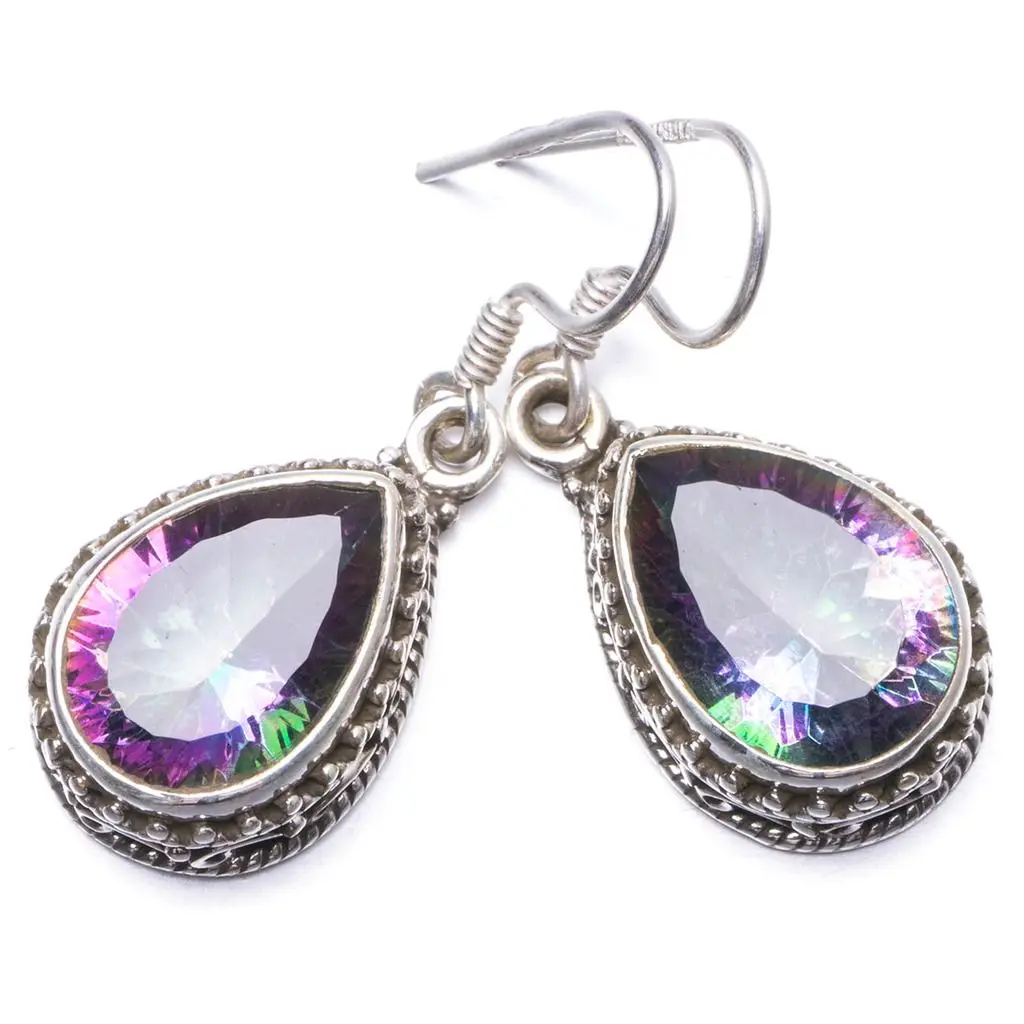 Природный Мистический топаз ручной работы уникальные серьги из стерлингового