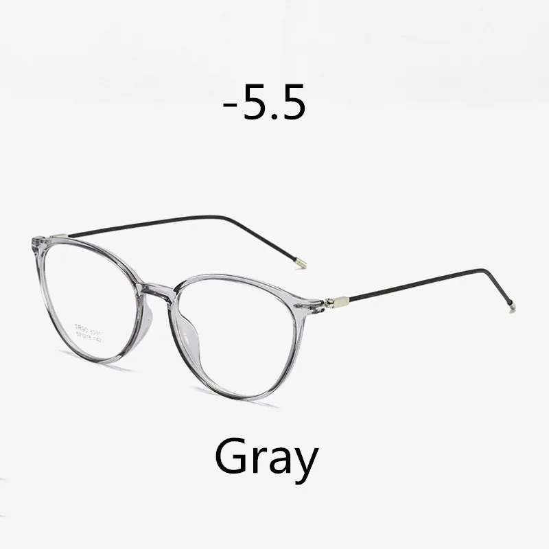 Gray -5.5 Elbru ультралегкие очки кошачий глаз для близорукости женские и мужские TR90 прозрачная оправа готовые очки для близоруких диоптрий-0,5~ 6,0 - Цвет оправы: Gray -5.5