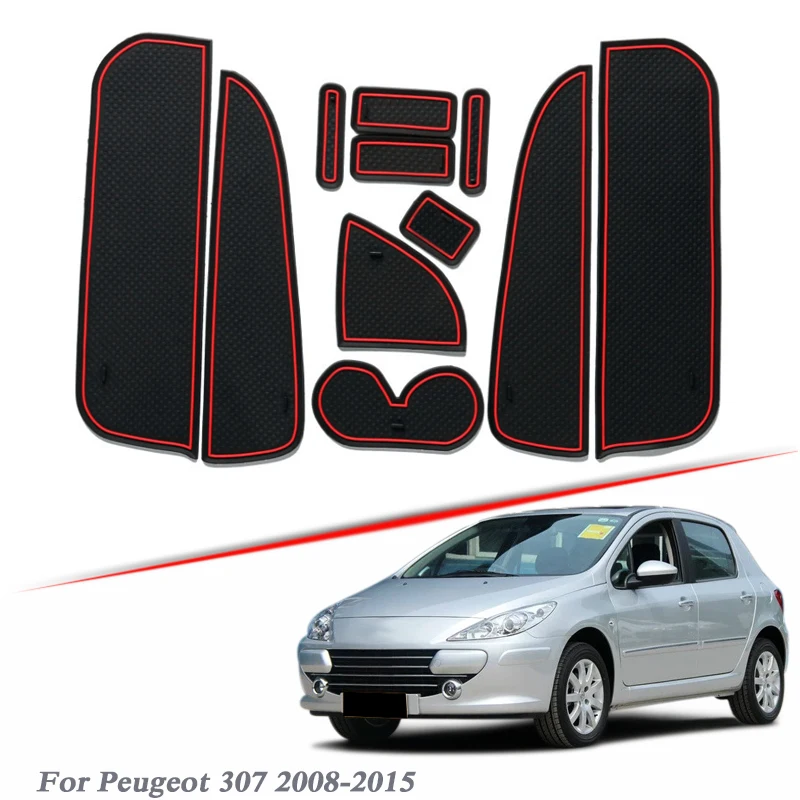 

11pcs Car Styling For Peugeot 307 2008-2015 Latex Gate slot pad Interior Door Groove Mat Non-slip dust Mat Interior Accessories