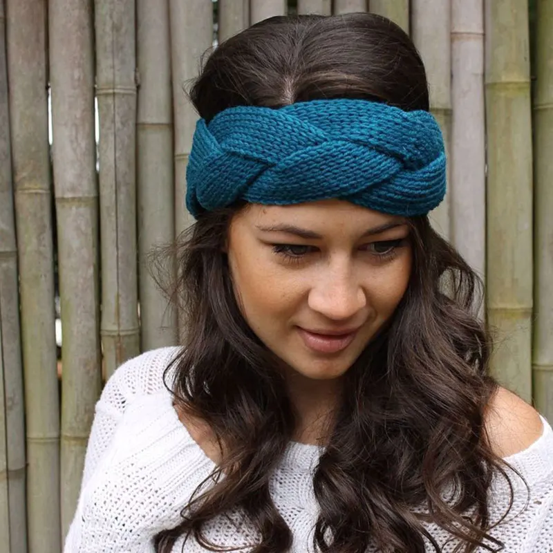 Модная зимняя теплая повязка на голову с ушами вязаная крючком аксессуары для