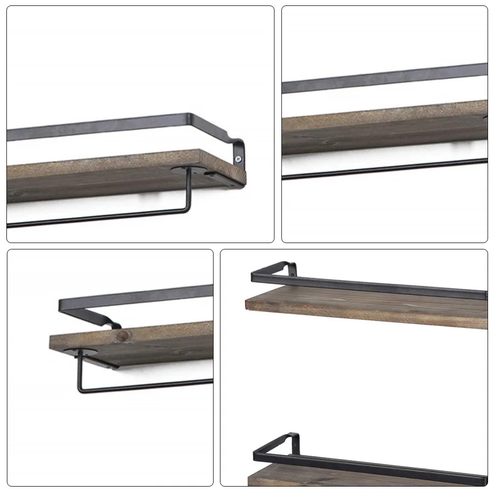

Elegant Wooden Plank Iron Wall Decor Suspend Rack Shelf Storage Shelf Brackets