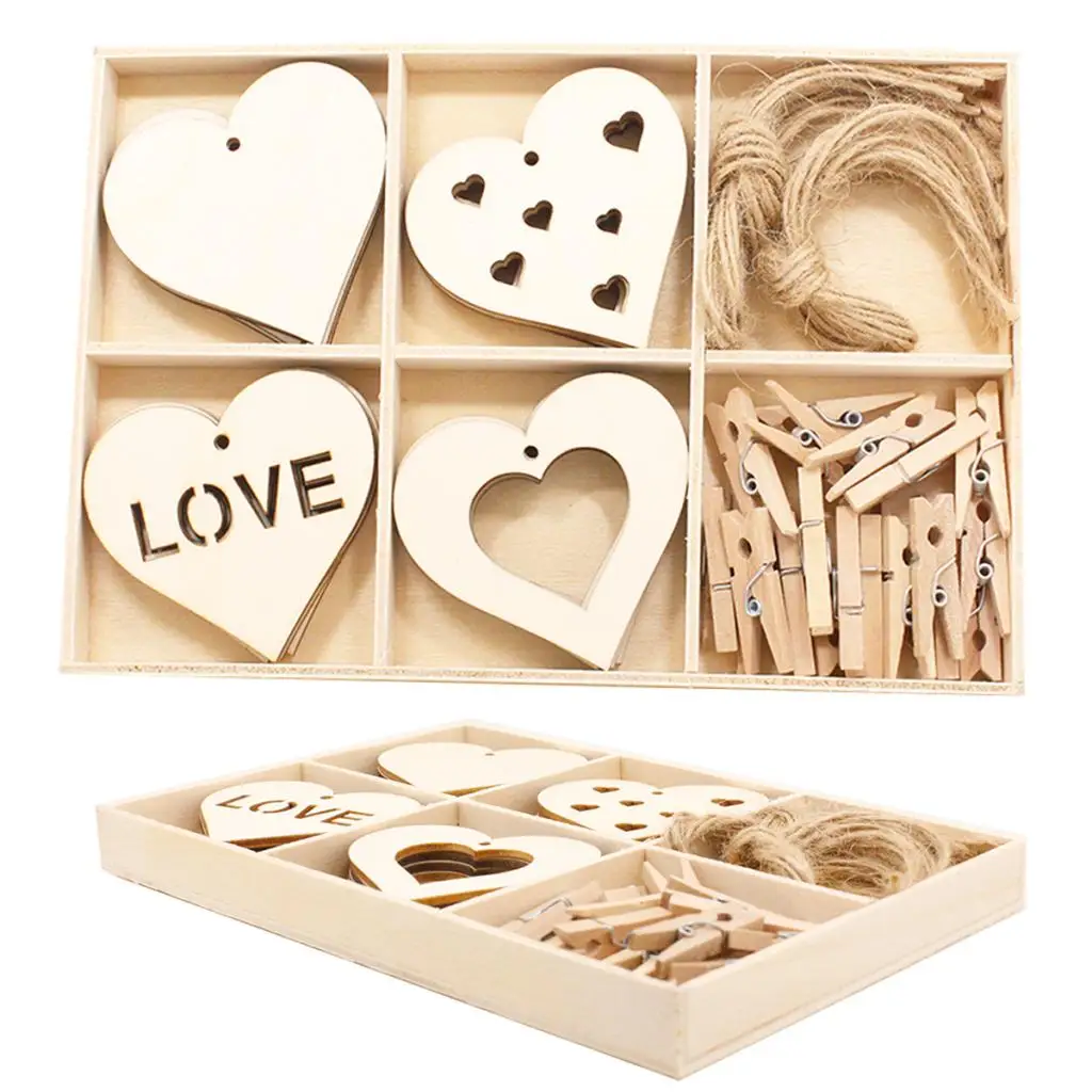 

40pcs Heart Shaped Wooden Slice Cut Pendants - Style02, 5.6x5.6x0.25cm
