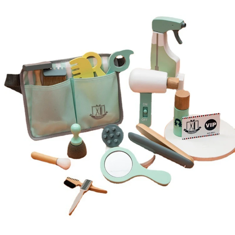 

Kids Toys Simulation Wooden Toys Pretend Play Dressing Haircut Bag Set Baby Early Educational Toys for Children Gifts