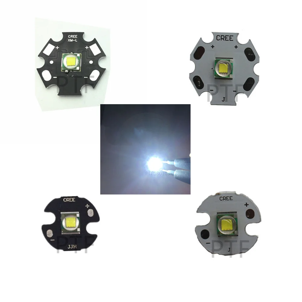 

5 PCS XML XM-L1 T6 LED U2 10W WHITE High Power LED Emitter with 12mm 14mm 16mm 20mm PCB for DIY Flash Light LED Headlamp
