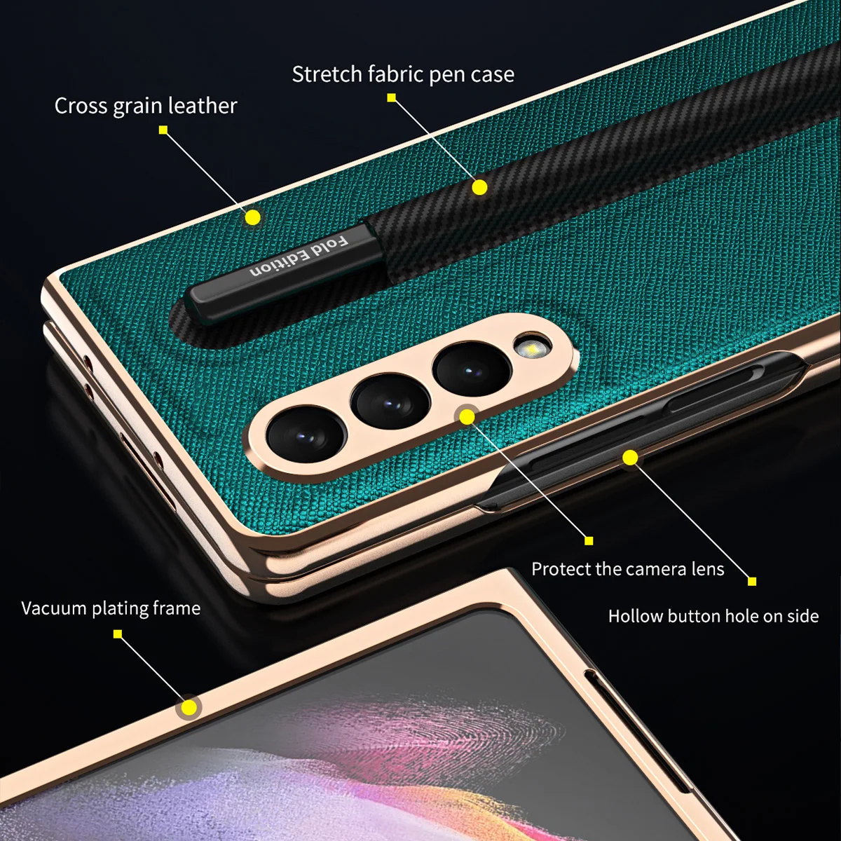 with front glass pen holder slot case for samsung galaxy z fold 3 fold3 5g case ultra thin cross pattern leather phone cover free global shipping