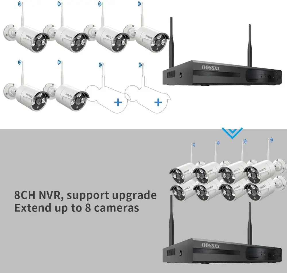 Беспроводная камера видеонаблюдения OOSSXX 8 каналов 1080P NVR 6 шт. 2 МП HD IP|Система
