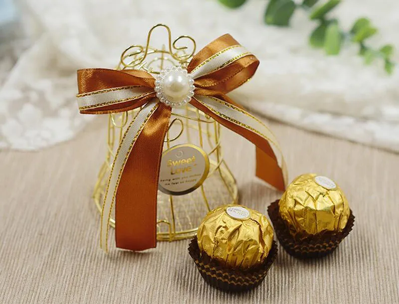 Железный золотой цветок Колокольчик для клетки Свадебная конфетная коробка