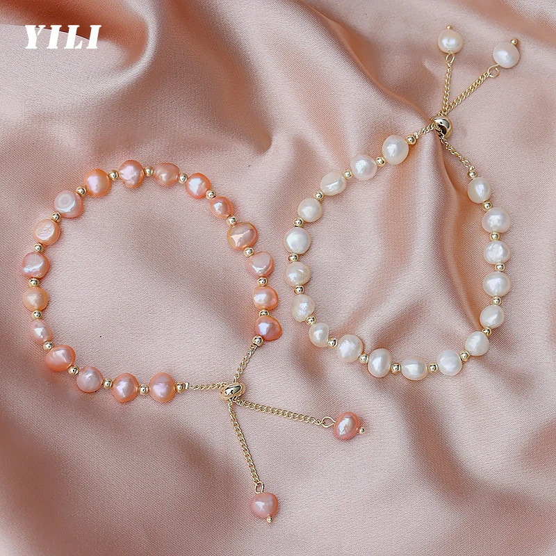 

2021 New Korea Baroque Natural Freshwater Pearl Bracelet Adjustable Metal buckle Irregular Pearl Bracelets Elegant Jewelry Gift