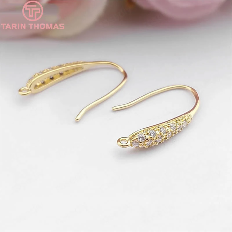 6 шт. 20 мм 24 к позолоченные латунные с цирконием серьги крюк Высокое качество